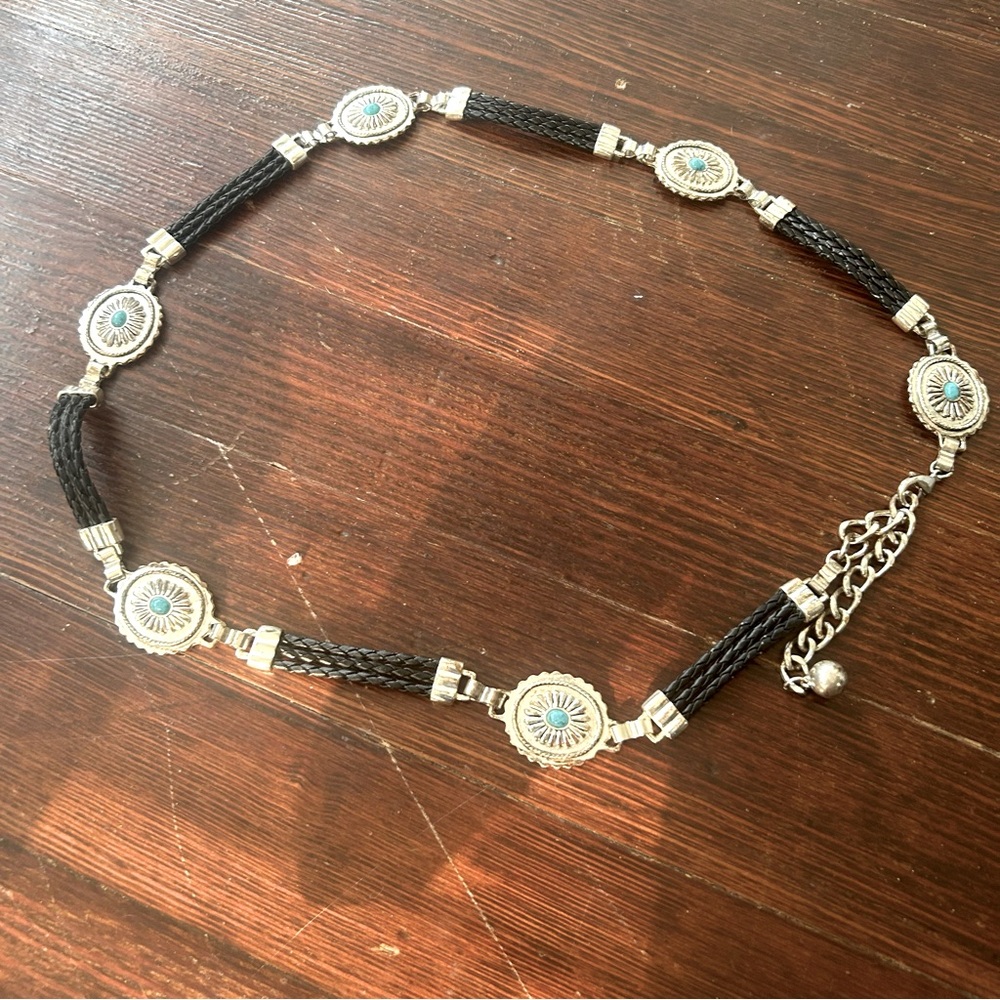 Vintage Southwestern Concho Belt Silver and Turquoise 39.5” to 44.5”